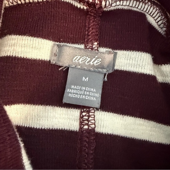 Aerie Maroon White Stripe Long Sleeve Drop Shoulder Comfy Turtleneck Shirt MED - Picture 6 of 12